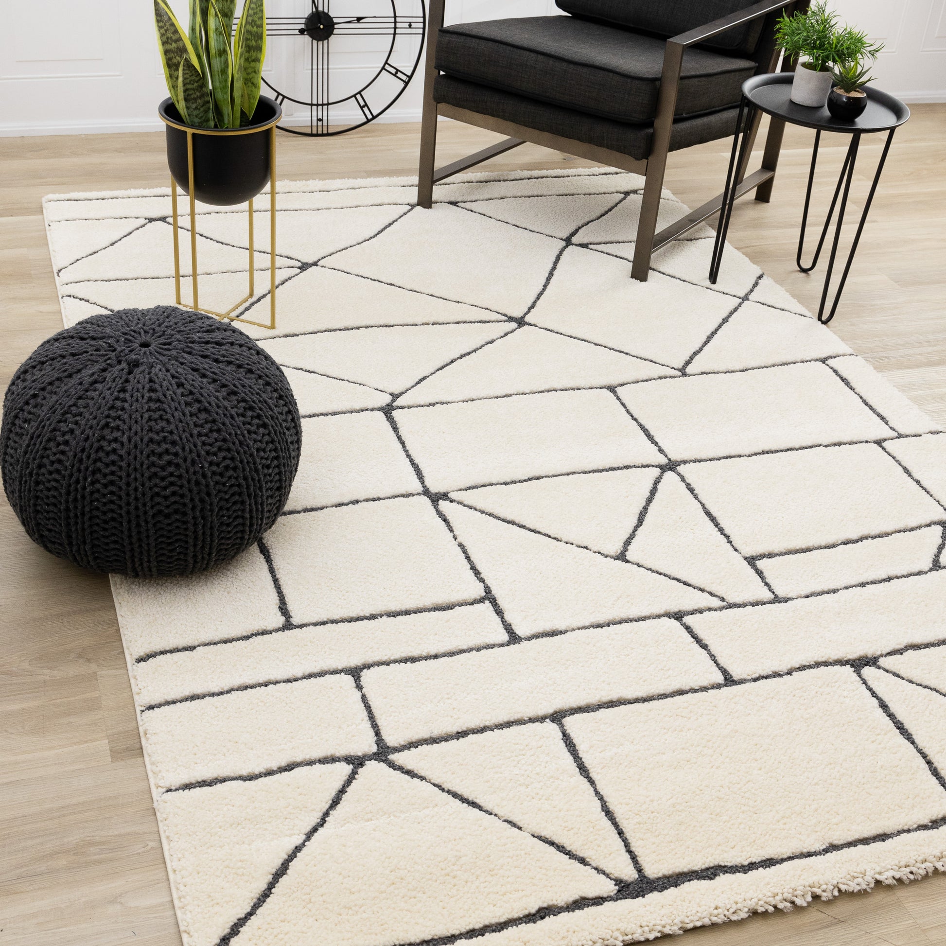 Contemporary Geometric Cream Area Rug-2