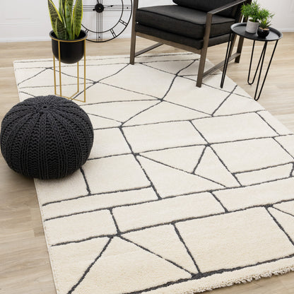 Contemporary Geometric Cream Area Rug-2