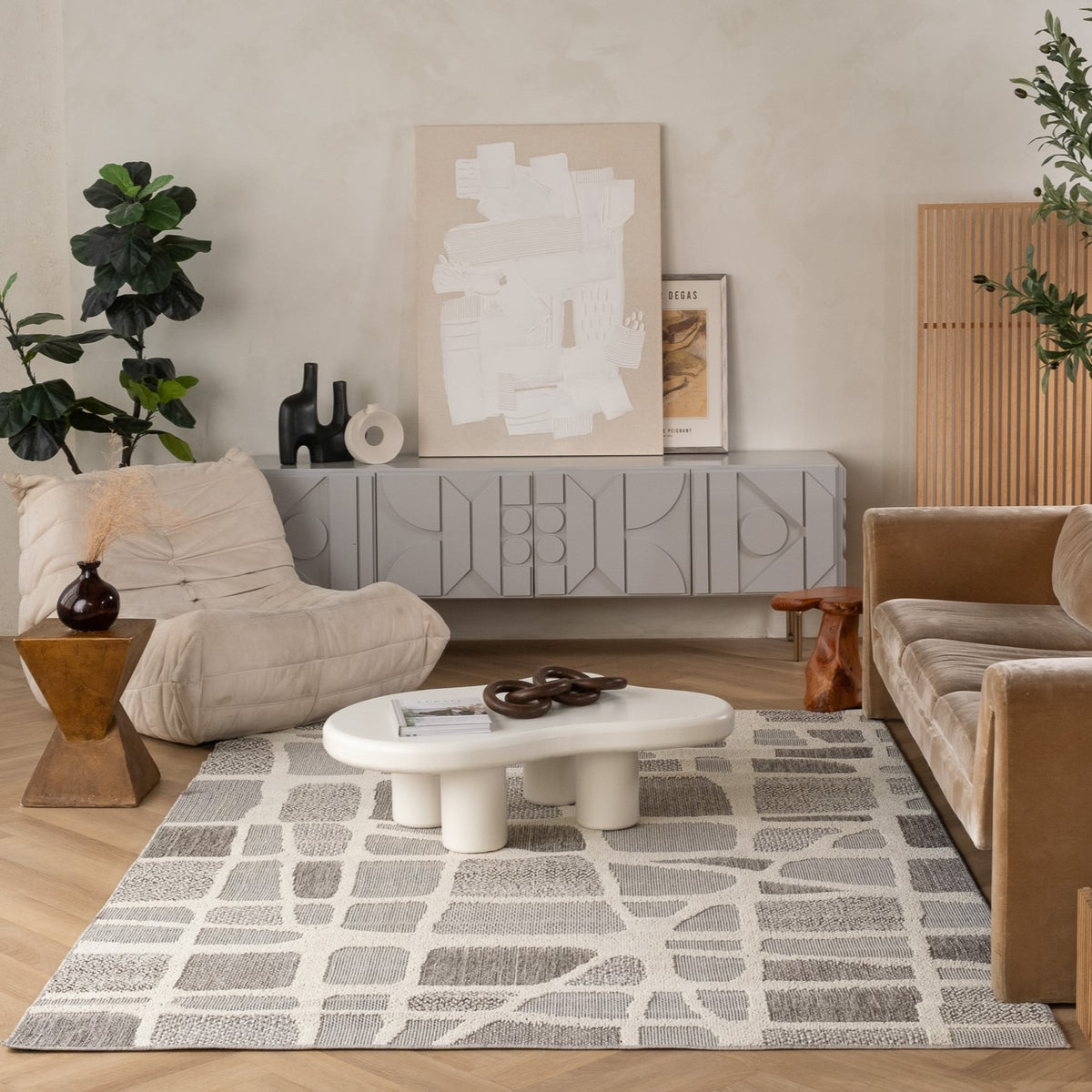 Kintsu Abstract Grey Indoor Rug and Runner