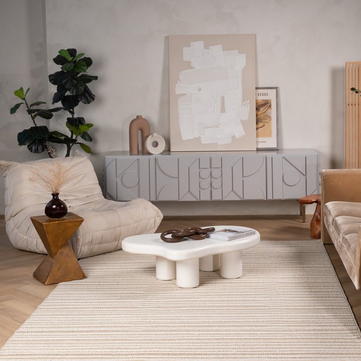 Prana Striped Contemporary Beige and Cream Indoor Rug