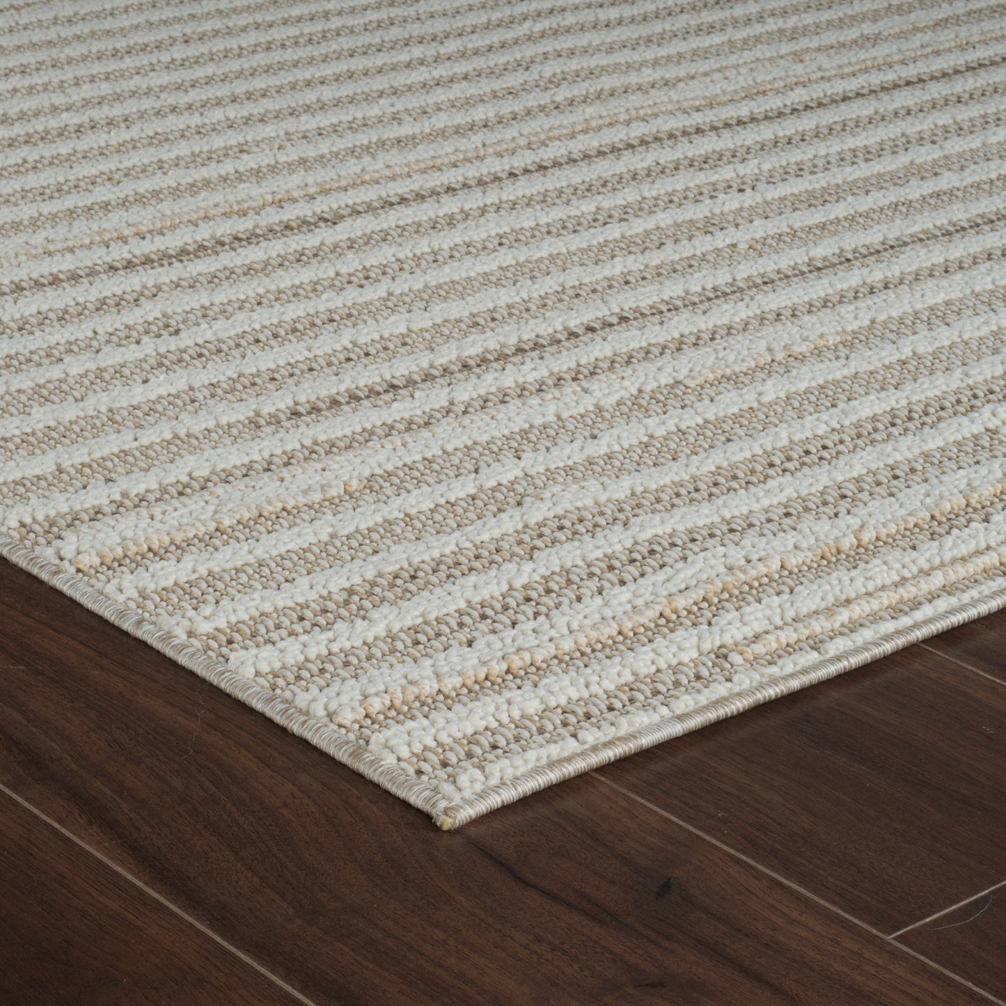 Prana Striped Contemporary Beige and Cream Indoor Rug