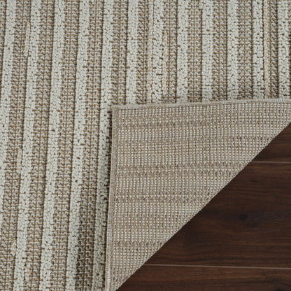 Prana Striped Contemporary Beige and Cream Indoor Rug