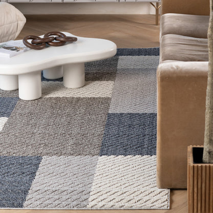 Mandala Patchwork Contemporary Grey and Blue Indoor Rug