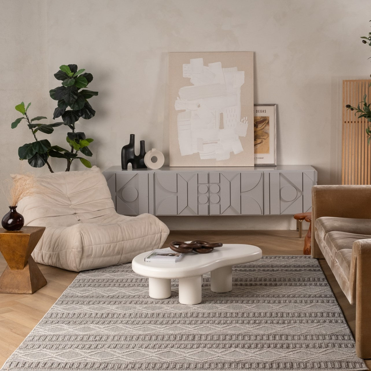 Arvid Chevron Contemporary Grey and Beige Indoor Rug