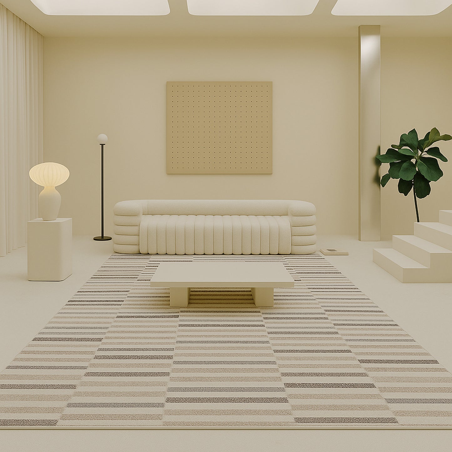 Alva Striped Contemporary Cream and Grey Indoor Rug