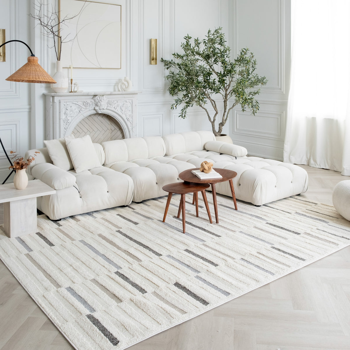 Tapis crème géométrique moderne Nimbus