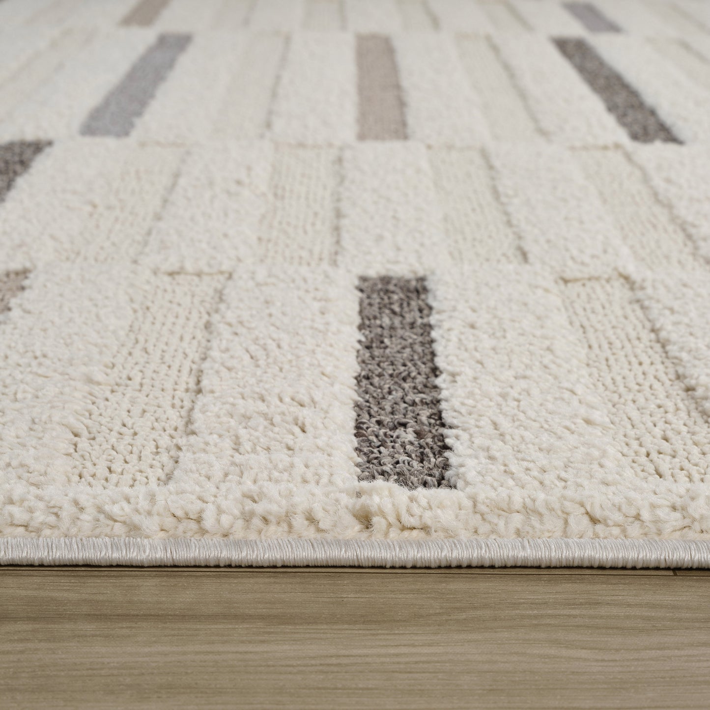 Alva Striped Contemporary Cream and Grey Indoor Rug