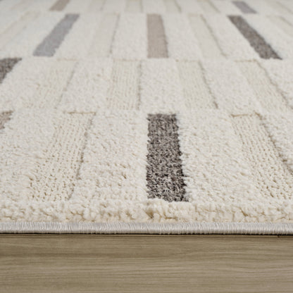 Alva Striped Contemporary Cream and Grey Indoor Rug