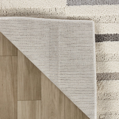 Alva Striped Contemporary Cream and Grey Indoor Rug