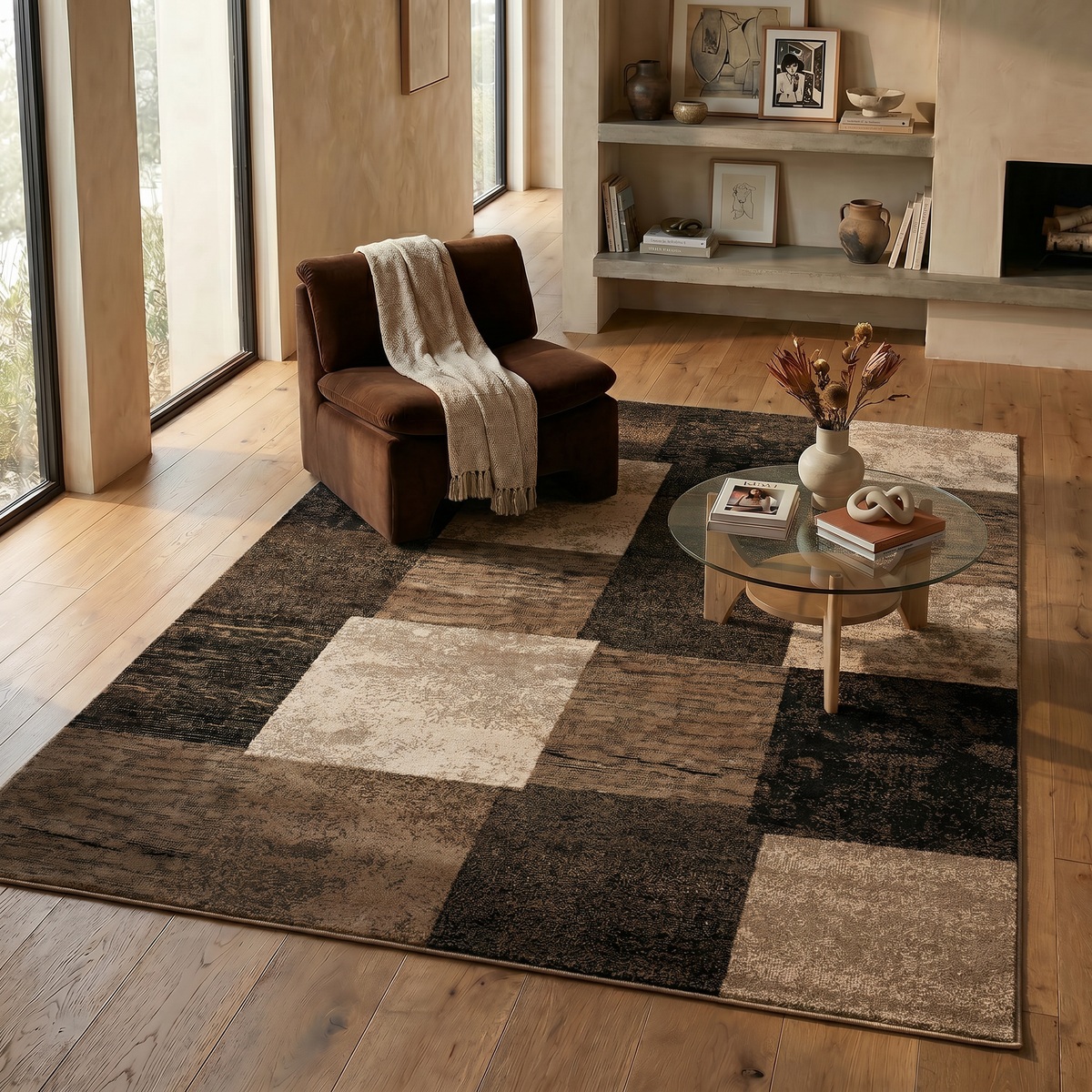 Dhruv Geometric Contemporary Brown and Beige Indoor Rug