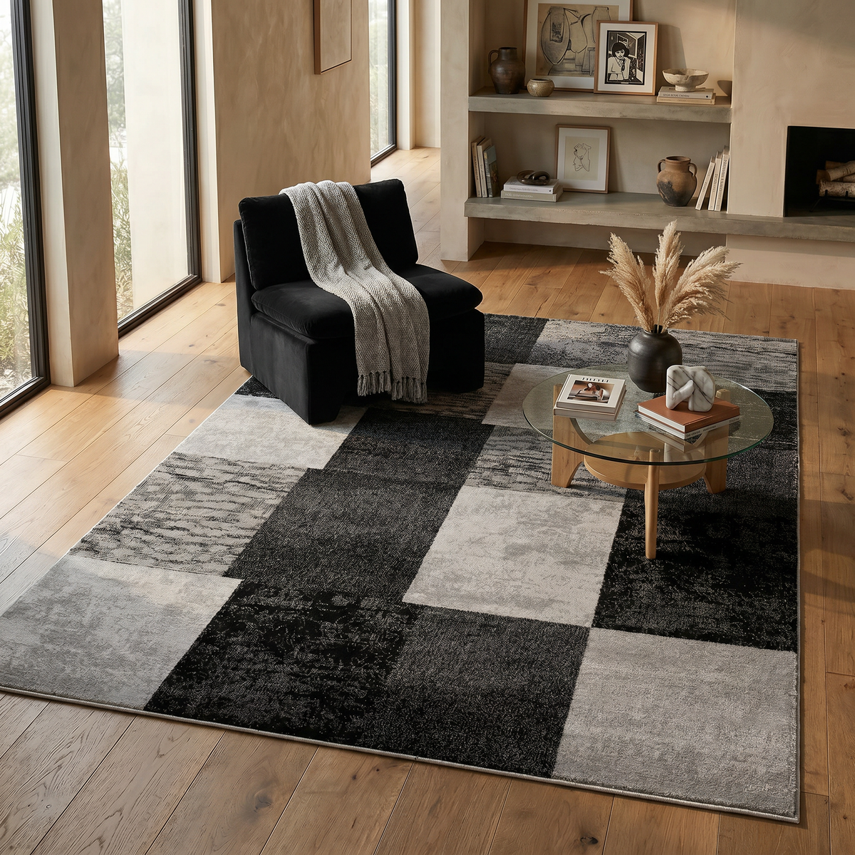 Dhruv Geometric Contemporary Grey and Black Indoor Rug