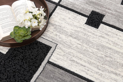 Binaa Geometric Contemporary Grey and Black Indoor Rug