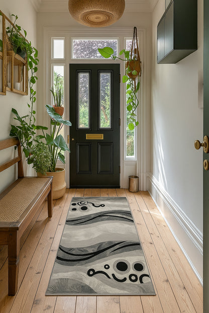 Lehar Abstract Wave Contemporary Grey and Black Indoor Rug