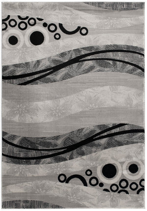 Lehar Abstract Wave Contemporary Grey and Black Indoor Rug