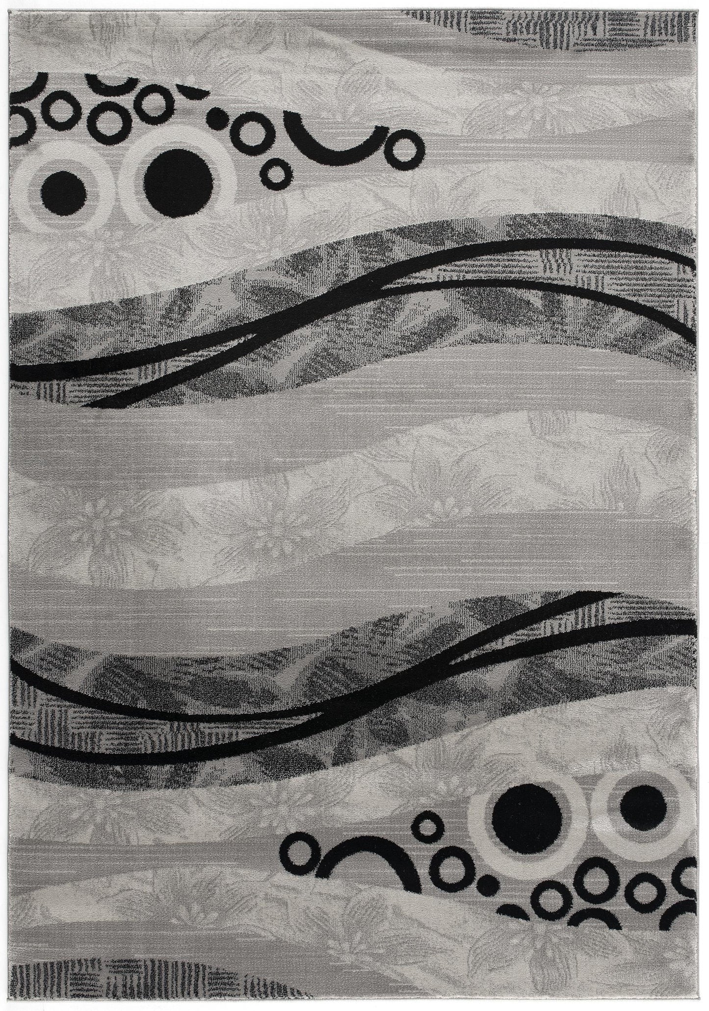 Lehar Abstract Wave Contemporary Grey and Black Indoor Rug