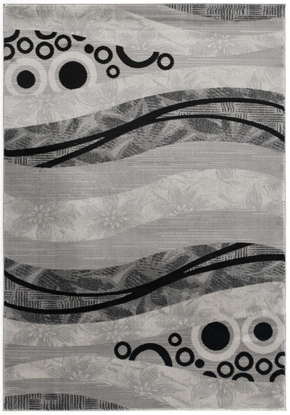 Lehar Abstract Wave Contemporary Grey and Black Indoor Rug