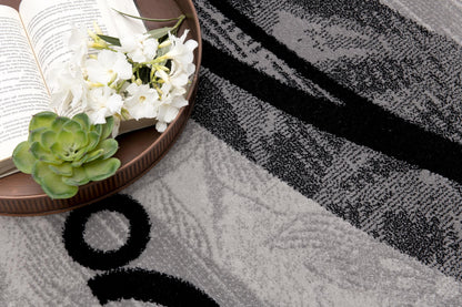 Lehar Abstract Wave Contemporary Grey and Black Indoor Rug