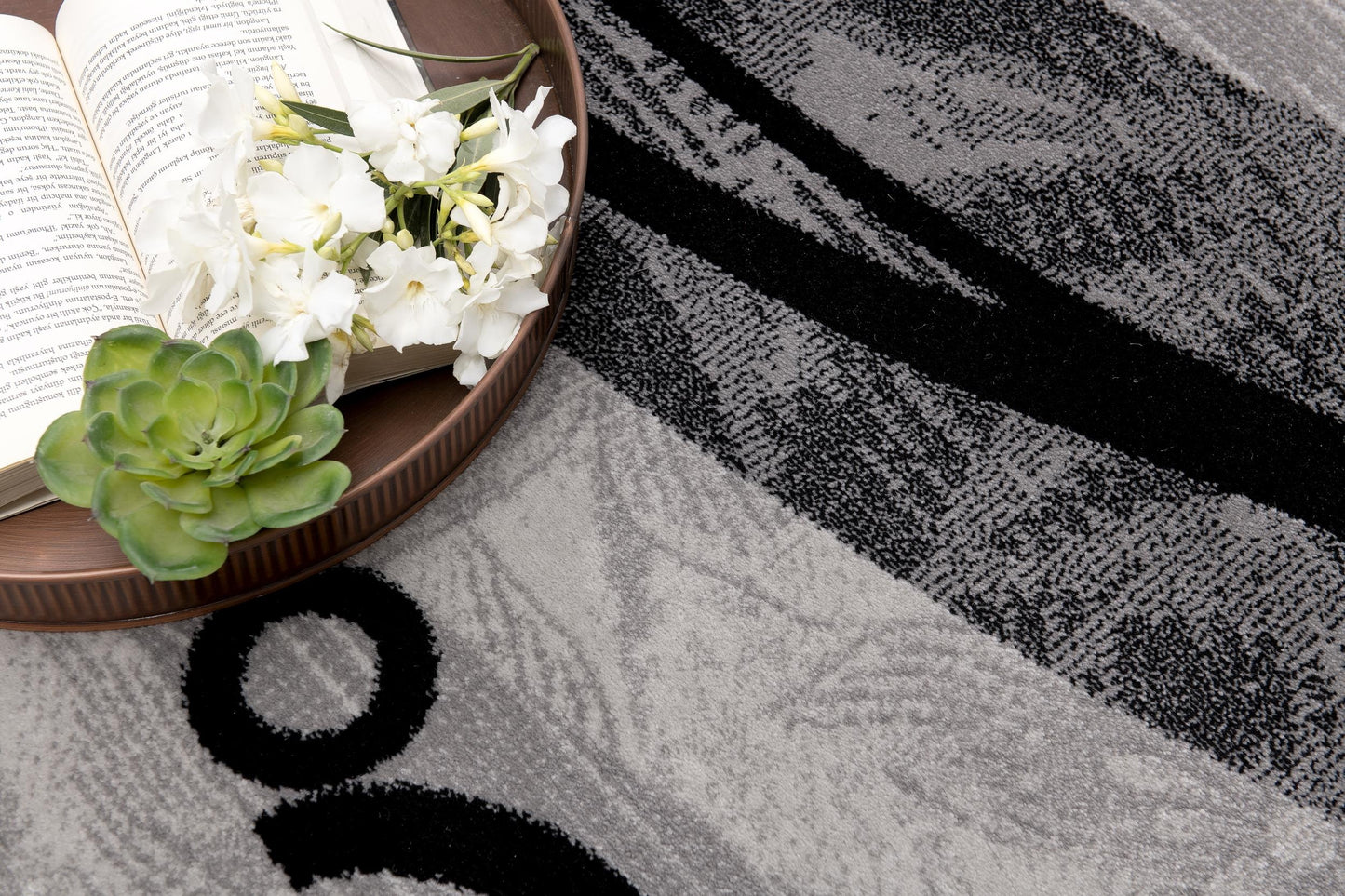 Lehar Abstract Wave Contemporary Grey and Black Indoor Rug