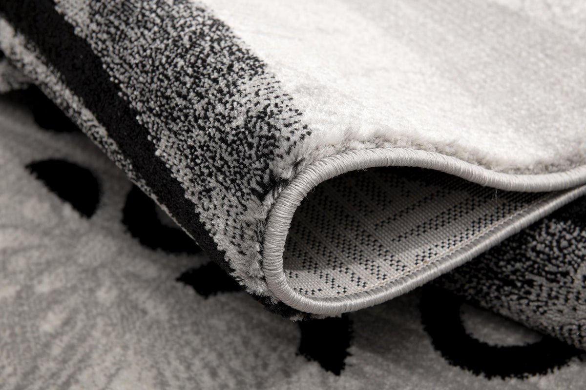 Lehar Abstract Wave Contemporary Grey and Black Indoor Rug