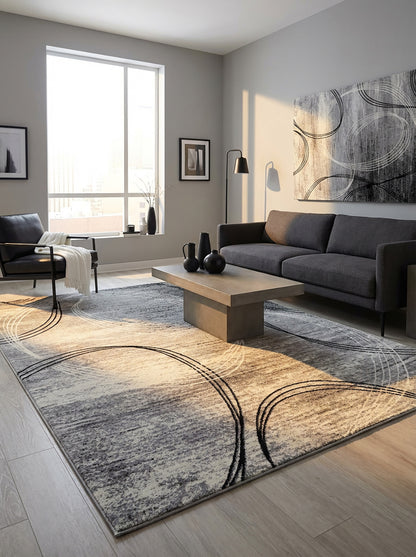 Mawari Abstract Contemporary Grey and Black Indoor Rug