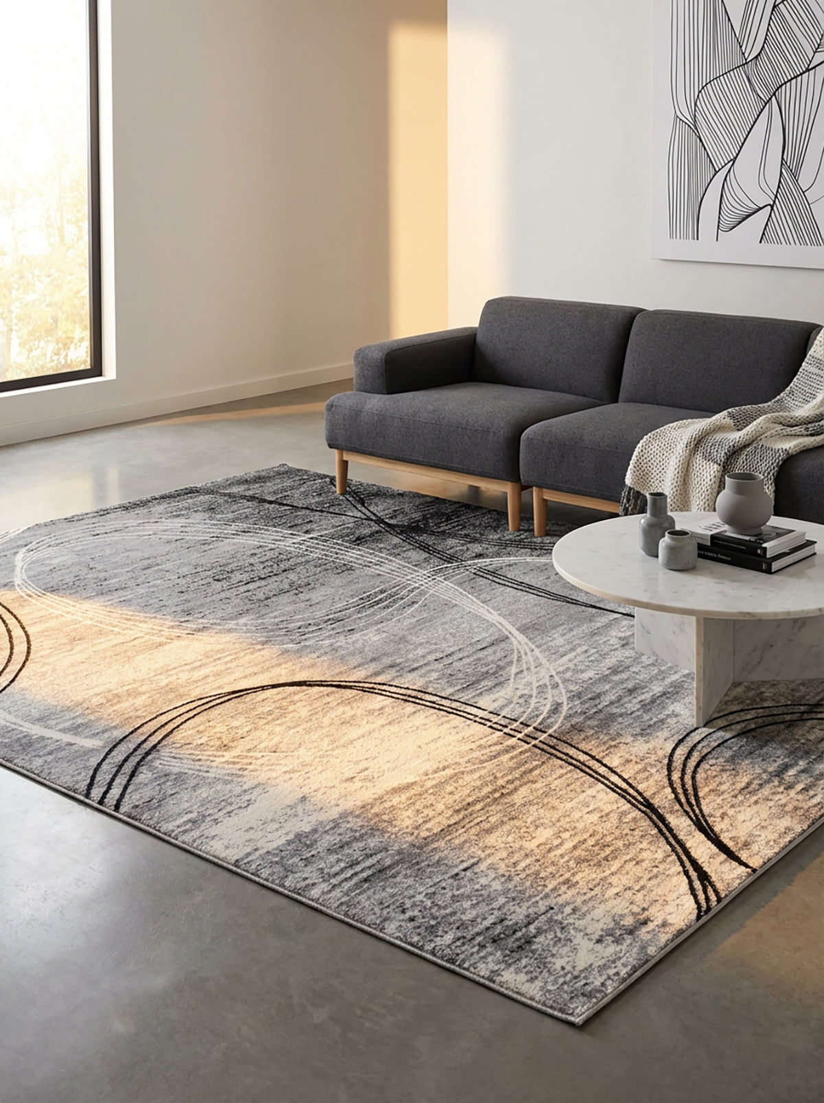Mawari Abstract Contemporary Grey and Black Indoor Rug