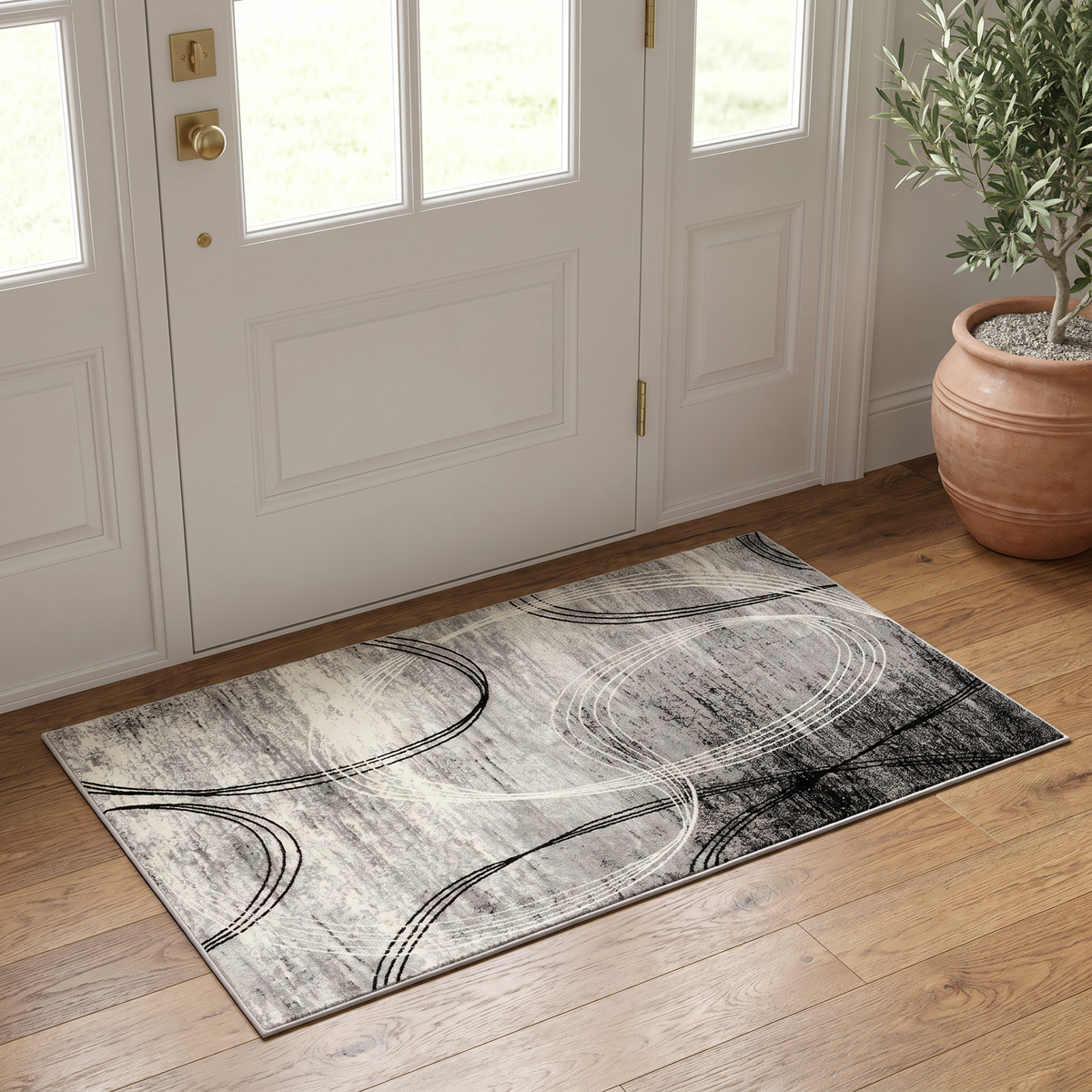 Mawari Abstract Contemporary Grey and Black Indoor Rug