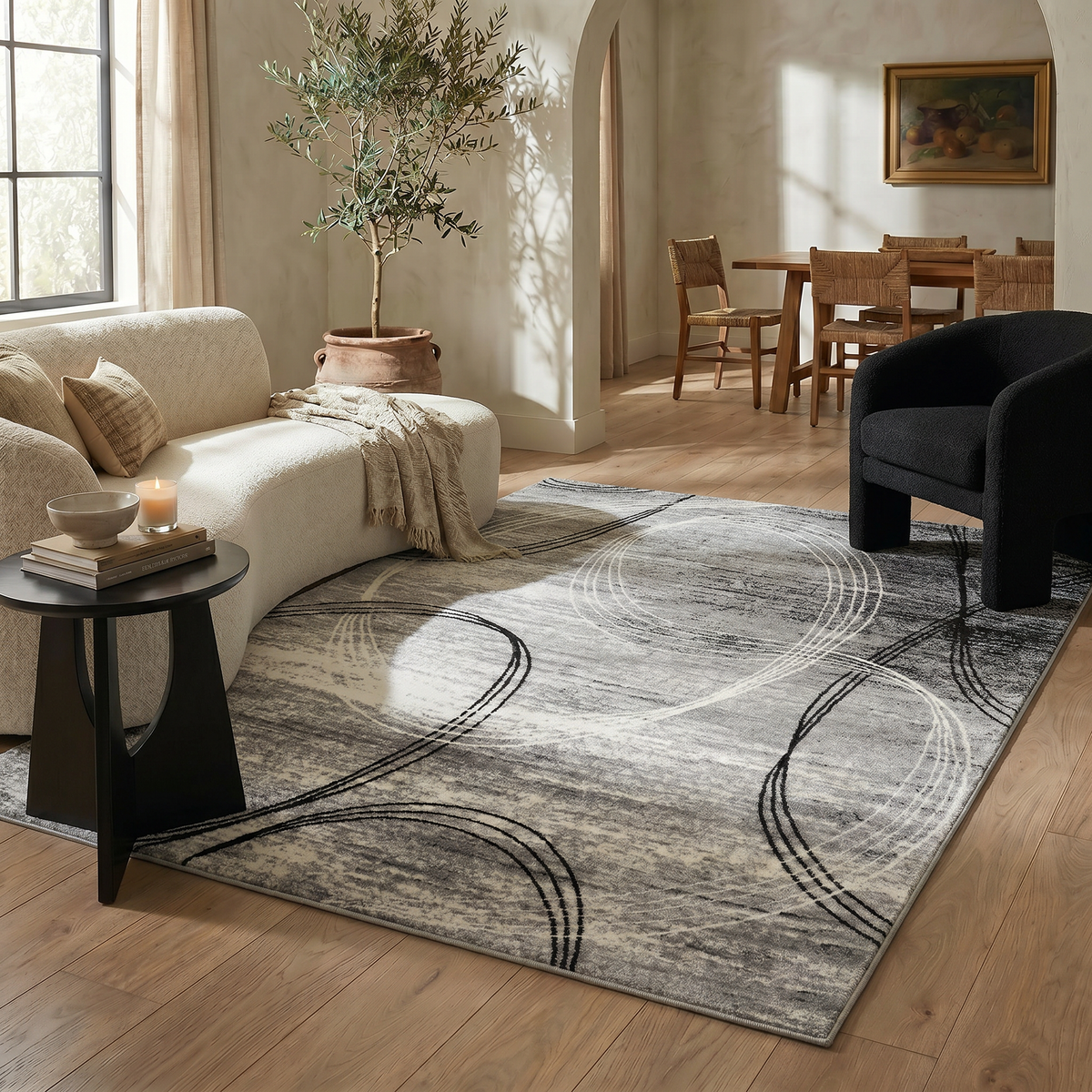 Mawari Abstract Contemporary Grey and Black Indoor Rug