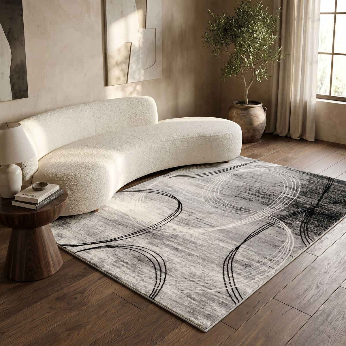 Mawari Abstract Contemporary Grey and Black Indoor Rug