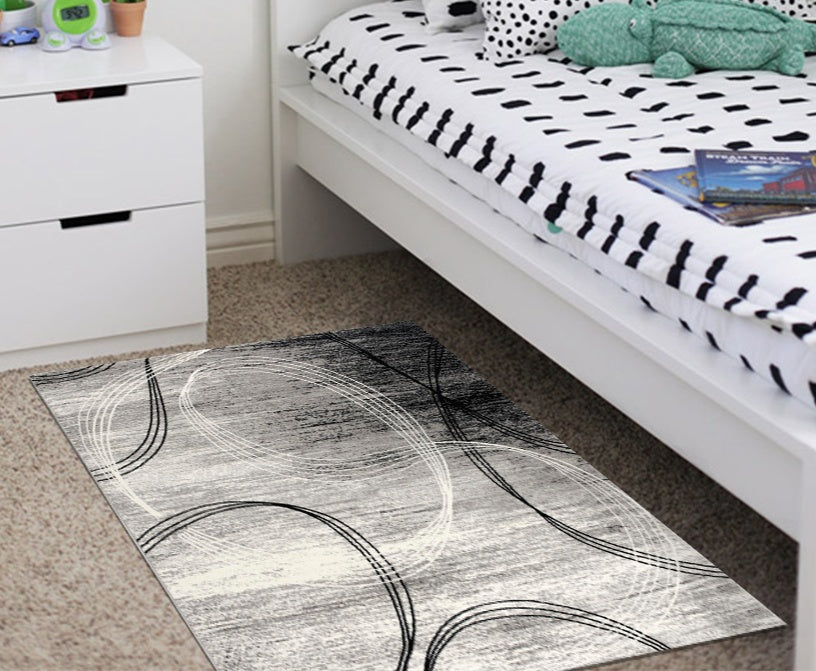 Mawari Abstract Contemporary Grey and Black Indoor Rug