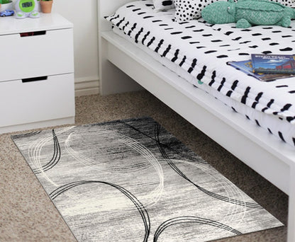 Mawari Abstract Contemporary Grey and Black Indoor Rug