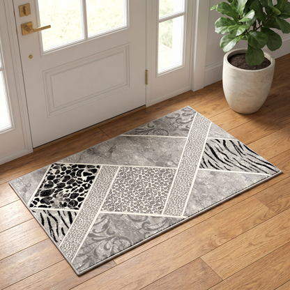 Alfombra gris con estampado animal geométrico Montage