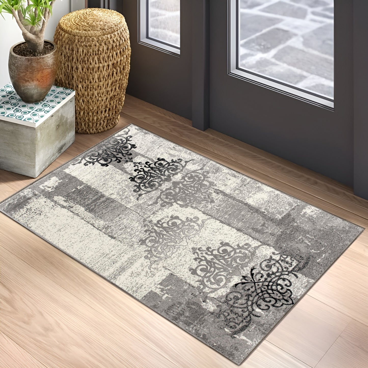 Montage Abstract Fractal Grey Rug