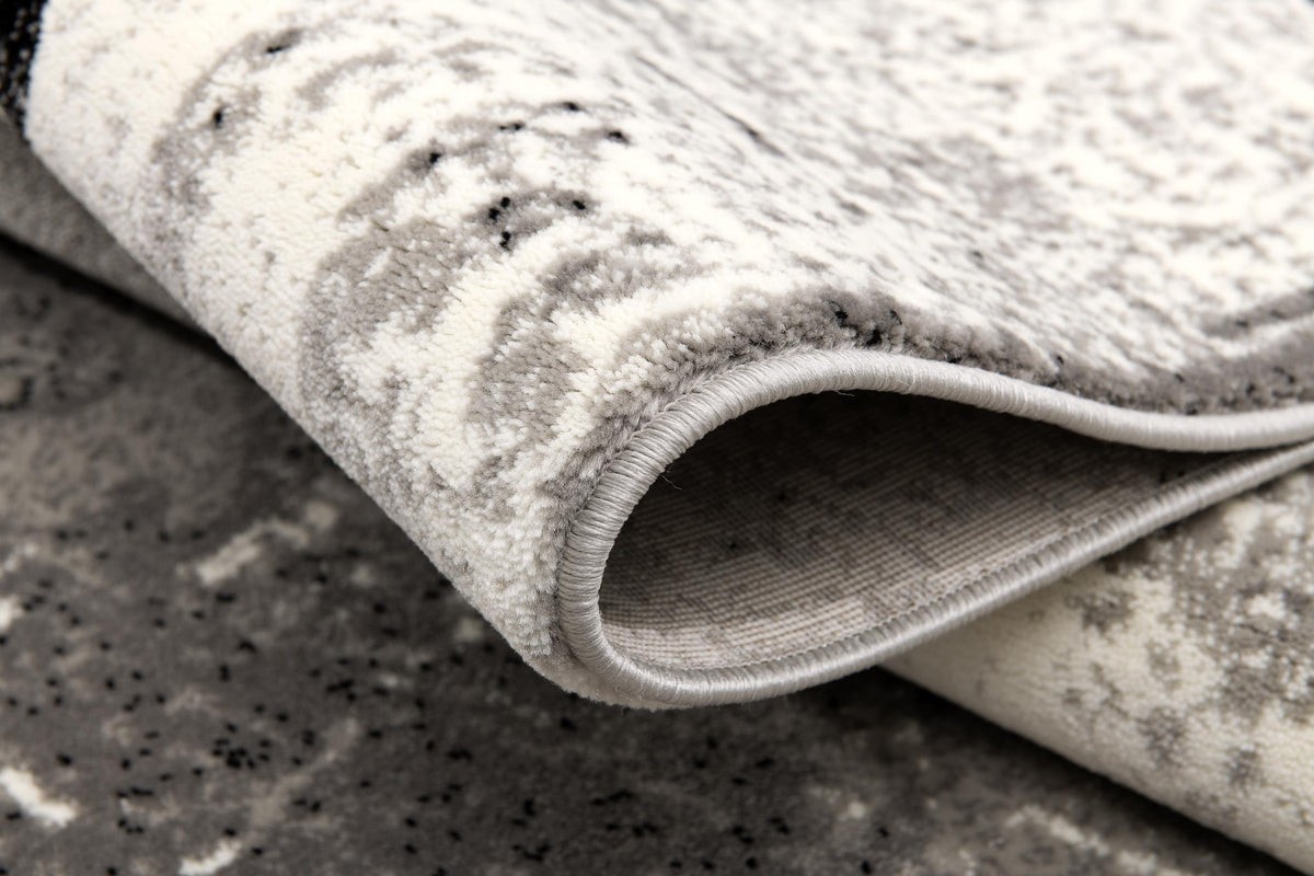Hikari Distressed Damask Contemporary Grey and Black Indoor Rug