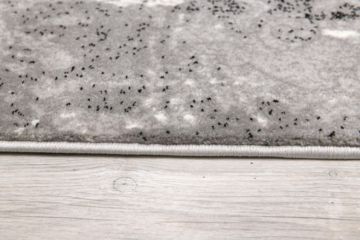 Hikari Distressed Damask Contemporary Grey and Black Indoor Rug