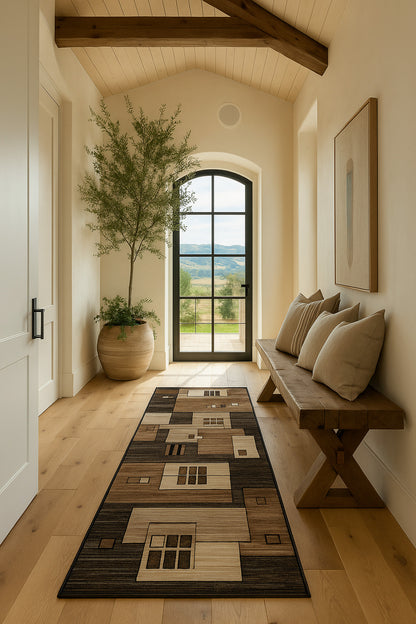 Shizen Geometric Contemporary Brown and Beige Indoor Rug