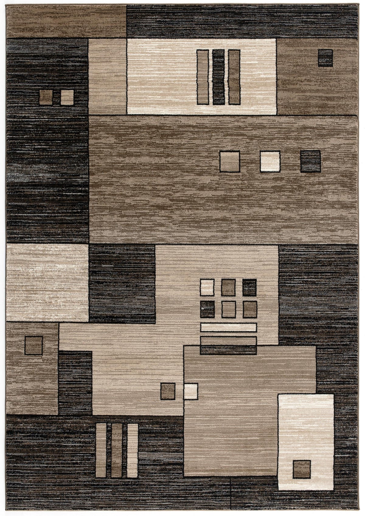 Shizen Geometric Contemporary Brown and Beige Indoor Rug