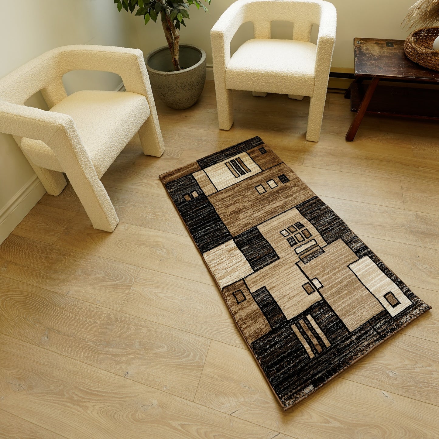 Shizen Geometric Contemporary Brown and Beige Indoor Rug