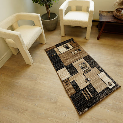 Shizen Geometric Contemporary Brown and Beige Indoor Rug