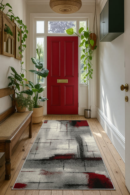 Kyma Abstract Contemporary Grey and Red Indoor Rug-9