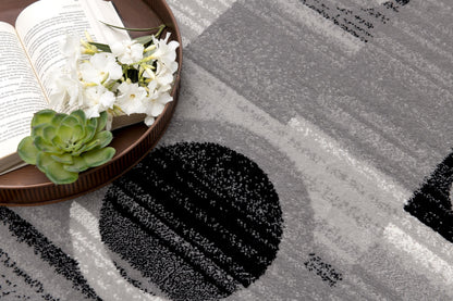 Zamani Geometric Contemporary Black and Grey Indoor Rug-15
