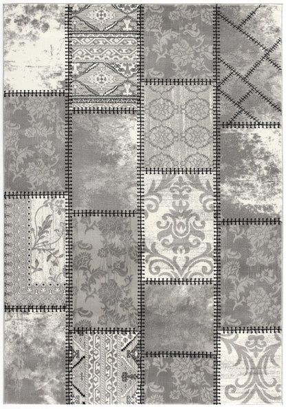 Vastra Patchwork Contemporary Grey and Beige Indoor Rug