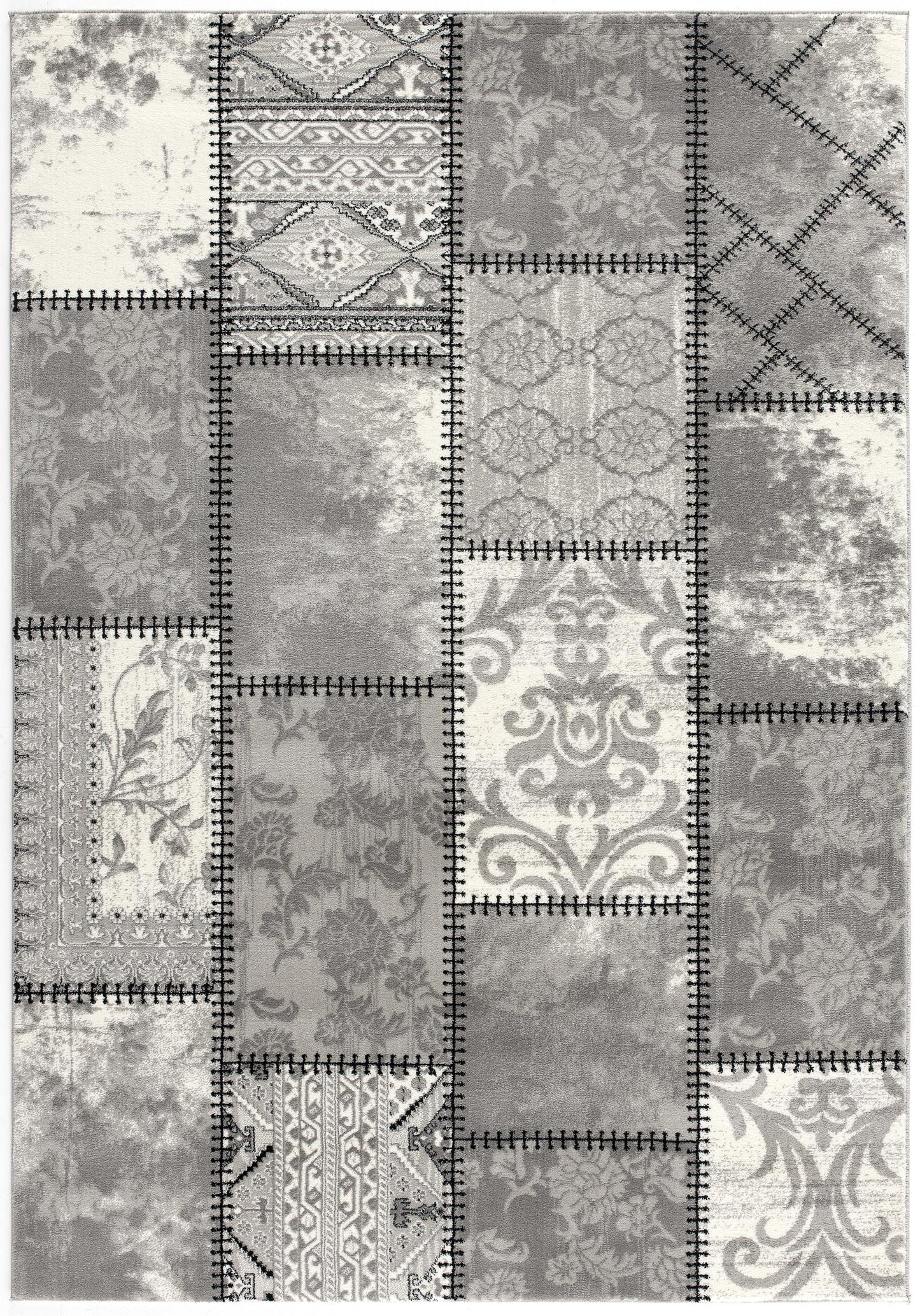 Vastra Patchwork Contemporary Grey and Beige Indoor Rug