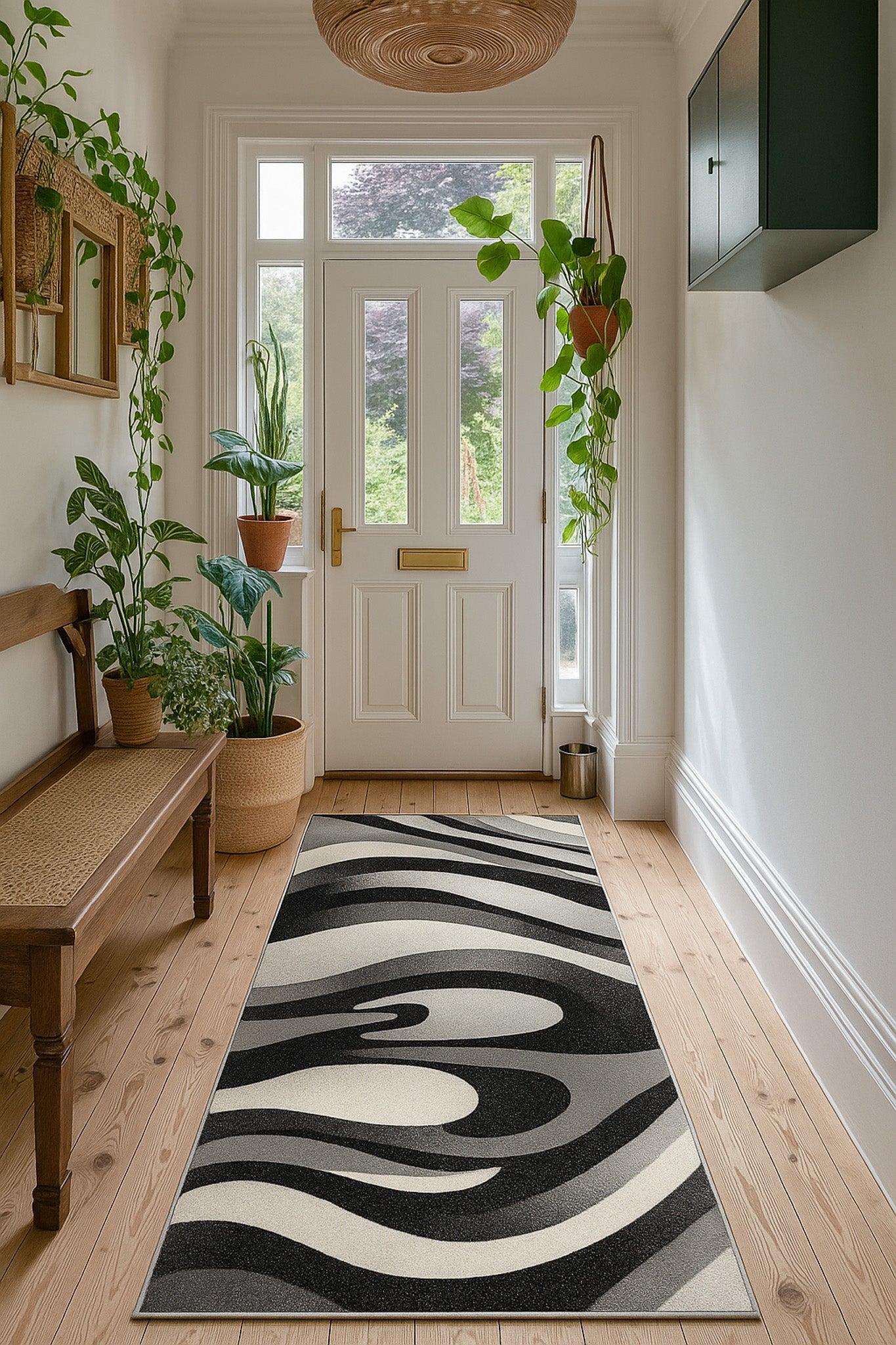 Mizuho Abstract Wave Contemporary Black and Grey Indoor Rug