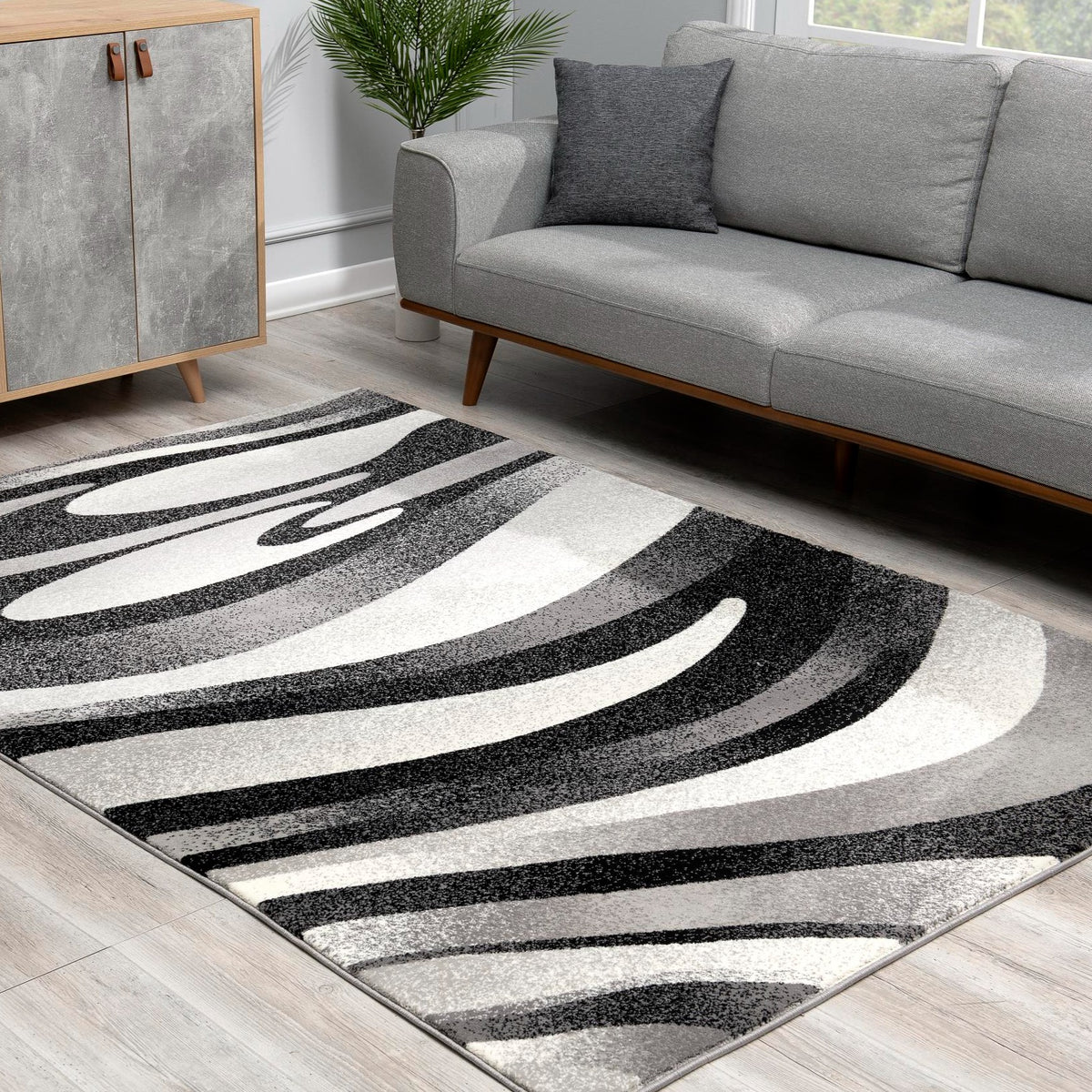 Tapis noir Boho abstrait Montage