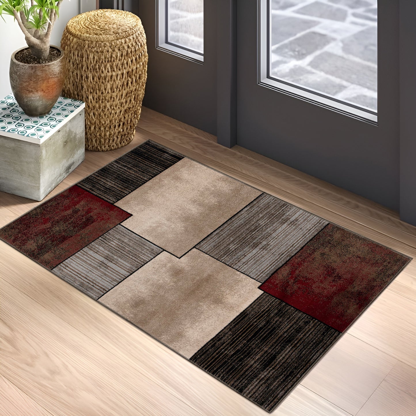 Montage Abstract Checkered Brown Rug