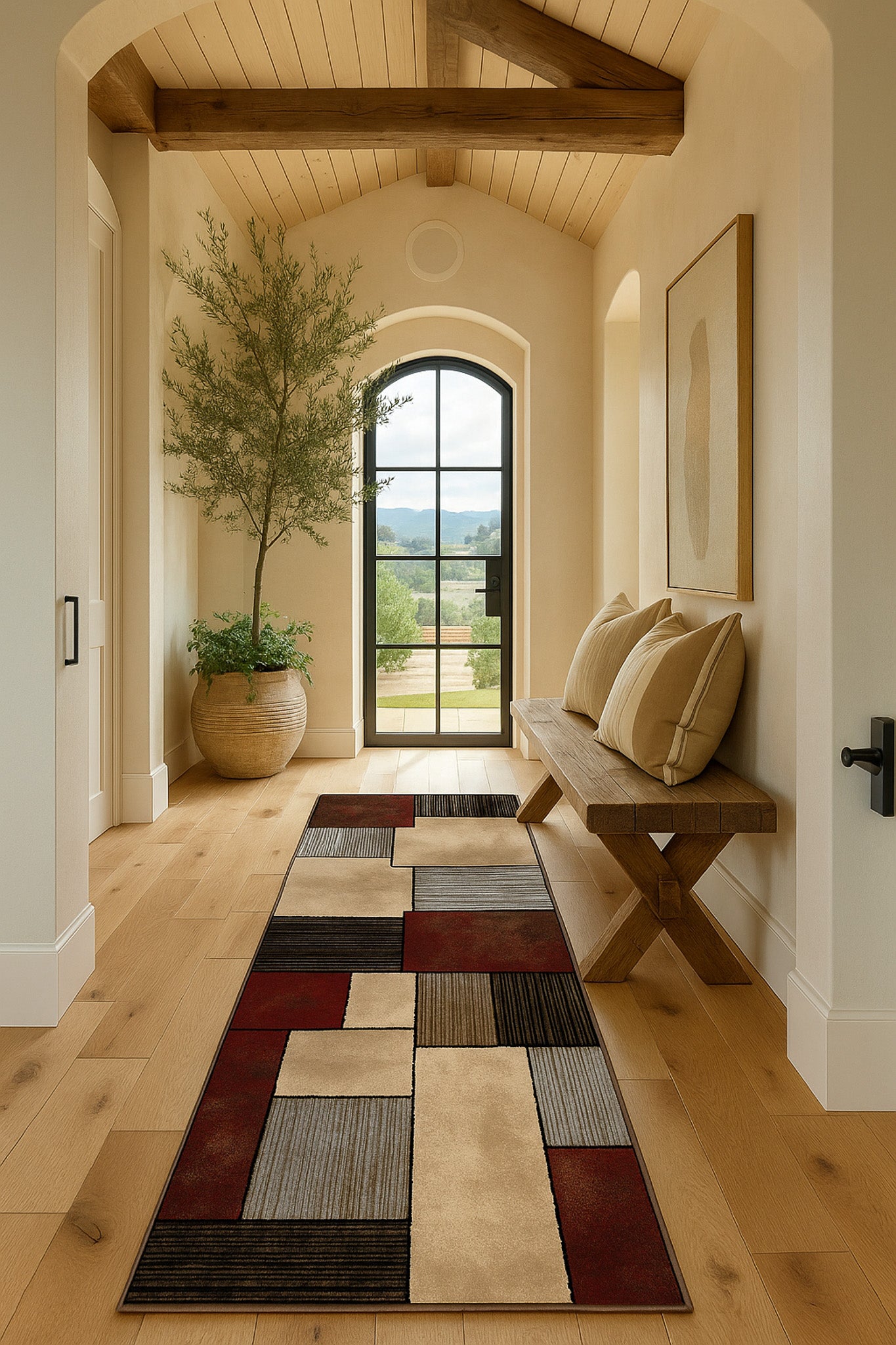 Ember Abstract Contemporary Brown and Red Indoor Rug