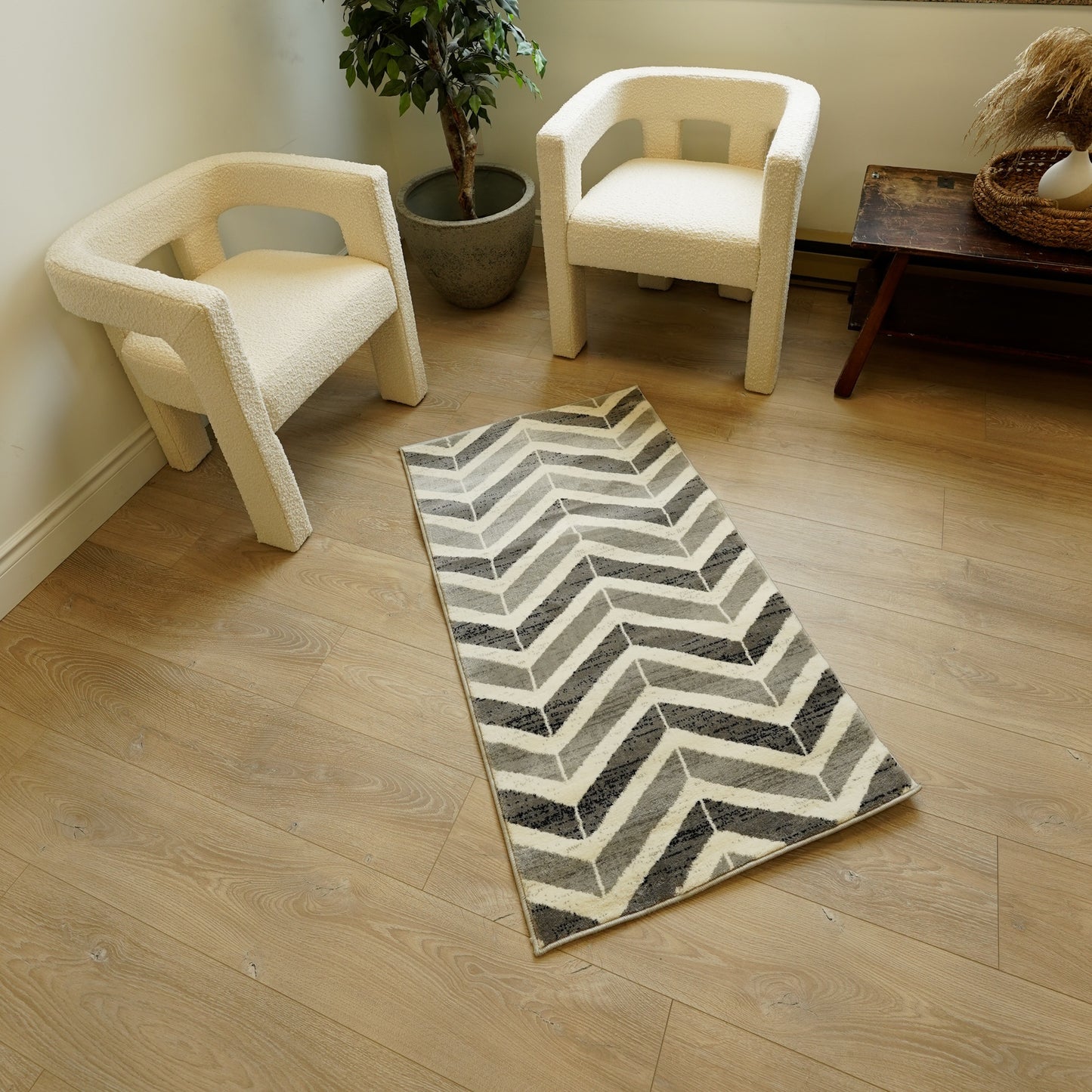 Kirei Chevron Contemporary Grey and Beige Indoor Rug-8
