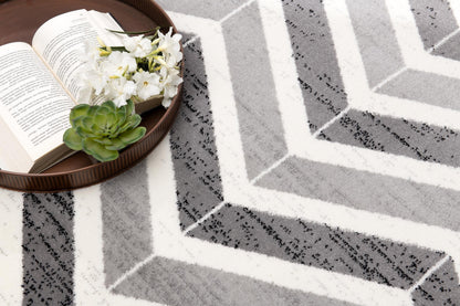 Kirei Chevron Contemporary Grey and Beige Indoor Rug-10