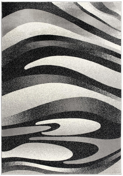 Mizuho Abstract Wave Contemporary Black and Grey Indoor Rug