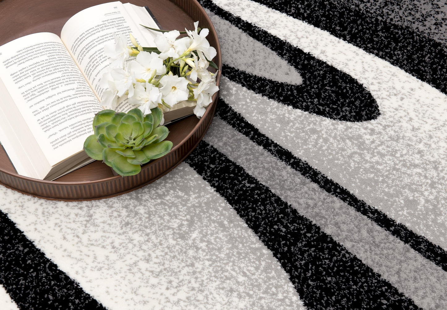 Mizuho Abstract Wave Contemporary Black and Grey Indoor Rug